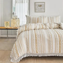DecorBites™ Boho Stripe Furball Duvet Set: High-Quality King Size Bedding with Tassels