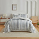 DecorBites™ Boho Stripe Furball Duvet Set: High-Quality King Size Bedding with Tassels
