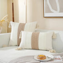 Boho cream & black woven cushion cover living room tasseled pillow