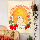 Boho cream cat star strawberry tapestry bedroom wall hanging