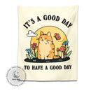 Boho cream cat tapestry with flowers and mushrooms for living room