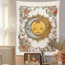 Boho cream celestial sun floral wall tapestry bedroom decor
