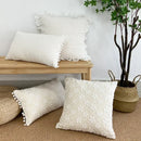 Boho cream lace floral cushion cover living room pom pom pillow