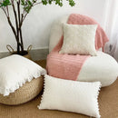 Boho cream lace floral cushion cover living room pom pom pillow