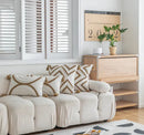 Boho cream & tan geometric tufted fringe cushion cover living room