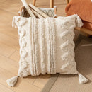 Boho cream textured cotton pillow cover living room tassel decor