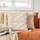 Boho cream textured cotton pillow cover living room tassel decor