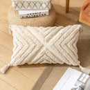 Boho cream textured cotton pillow cover living room tassel decor