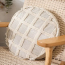 Boho cream textured round lumbar pillow cover set bedroom tassels