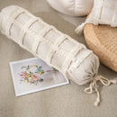 Boho cream textured round lumbar pillow cover set bedroom tassels