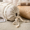 Boho cream textured round lumbar pillow cover set bedroom tassels