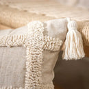 Boho cream textured round lumbar pillow cover set bedroom tassels
