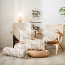 Boho cream textured round lumbar pillow cover set bedroom tassels