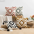 Boho diamond cushion covers – living room earthy tassel pillows