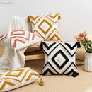 Boho diamond cushion covers – living room earthy tassel pillows