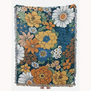 Boho floral cotton blanket navy blue & orange living room throw