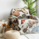 Boho floral cotton blanket navy blue & orange living room throw