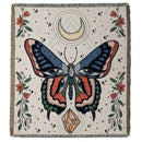 Boho floral cotton blanket navy blue & orange living room throw