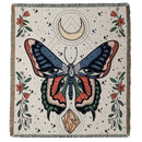 Boho floral cotton blanket navy blue & orange living room throw