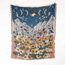 Boho floral cotton blanket navy blue & orange living room throw