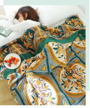 Boho floral cotton gauze leisure blanket bedroom quilt