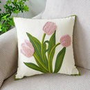 Boho floral embroidered green & brown cushion cover living room