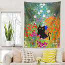 Boho floral garden cat tapestry wall hanging for bedroom decor