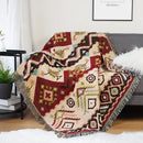 Boho geo ethnic throw blanket cream geometric living room cover