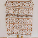 Boho geometric pattern cream & brown throw blanket bedroom tassels