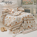 Boho geometric pattern cream & brown throw blanket bedroom tassels