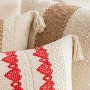 Boho geometric tassel cushion cover cream & red living room pillow
