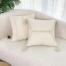 Boho geometry fringed cream cushion cover living room pillow