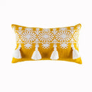 Boho gold embroidered cotton pillow cover living room tassel decor