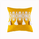 Boho gold embroidered cotton pillow cover living room tassel decor