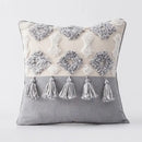 Boho gray & white tufted cushion cover living room tassel decor