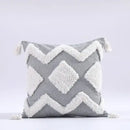 Boho gray & white tufted cushion cover living room tassel decor