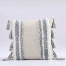 Boho gray & white tufted cushion cover living room tassel decor