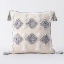 Boho gray & white tufted cushion cover living room tassel decor