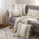Boho gray & white tufted cushion cover living room tassel decor