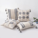 Boho gray & white tufted cushion cover living room tassel decor