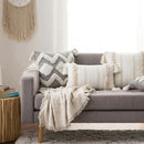 Boho gray & white tufted cushion cover living room tassel decor