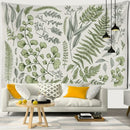 Boho green & gray botanical tapestry wall hanging bedroom decor