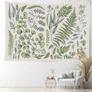 Boho green & gray botanical tapestry wall hanging bedroom decor