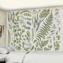 Boho green & gray botanical tapestry wall hanging bedroom decor