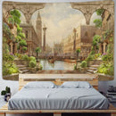 Boho green plant landscape tapestry bedroom italian village decor