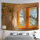 Boho hippie wall tapestry orange window view bedroom decor