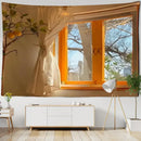 Boho hippie wall tapestry orange window view bedroom decor