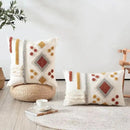 Boho ivory brown tufted pillow cover living room geometric decor