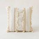 Boho ivory cushion cover with pompoms and lace for living room sofa