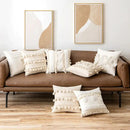 Boho ivory cushion cover with pompoms and lace for living room sofa